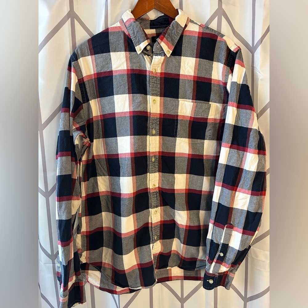 J. Crew Men's Plaid Shirt - Navy, Red, White